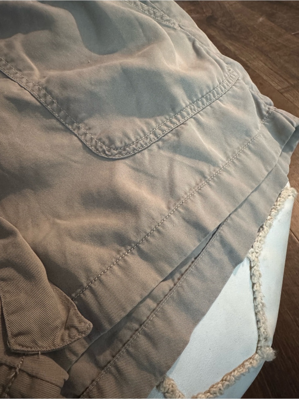 Women's Lightweight Elastic Waist Drawstring Shorts - Light Greenish/Beige - Picture 3 of 6
